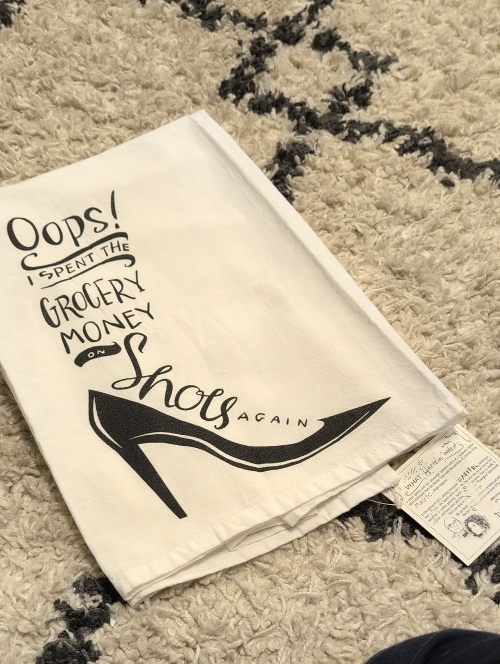 Primitives by Kathy White Tea Towel with Black Shoe Graphic